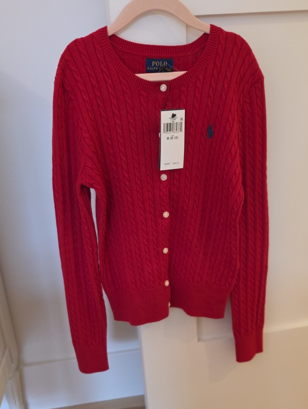 Ralph Lauren Girls Knit Cardigan Red Size Medium 8-10